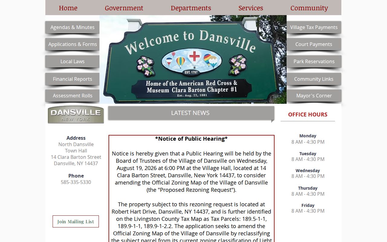 Dansville Village Hall for Livingston County criminal records