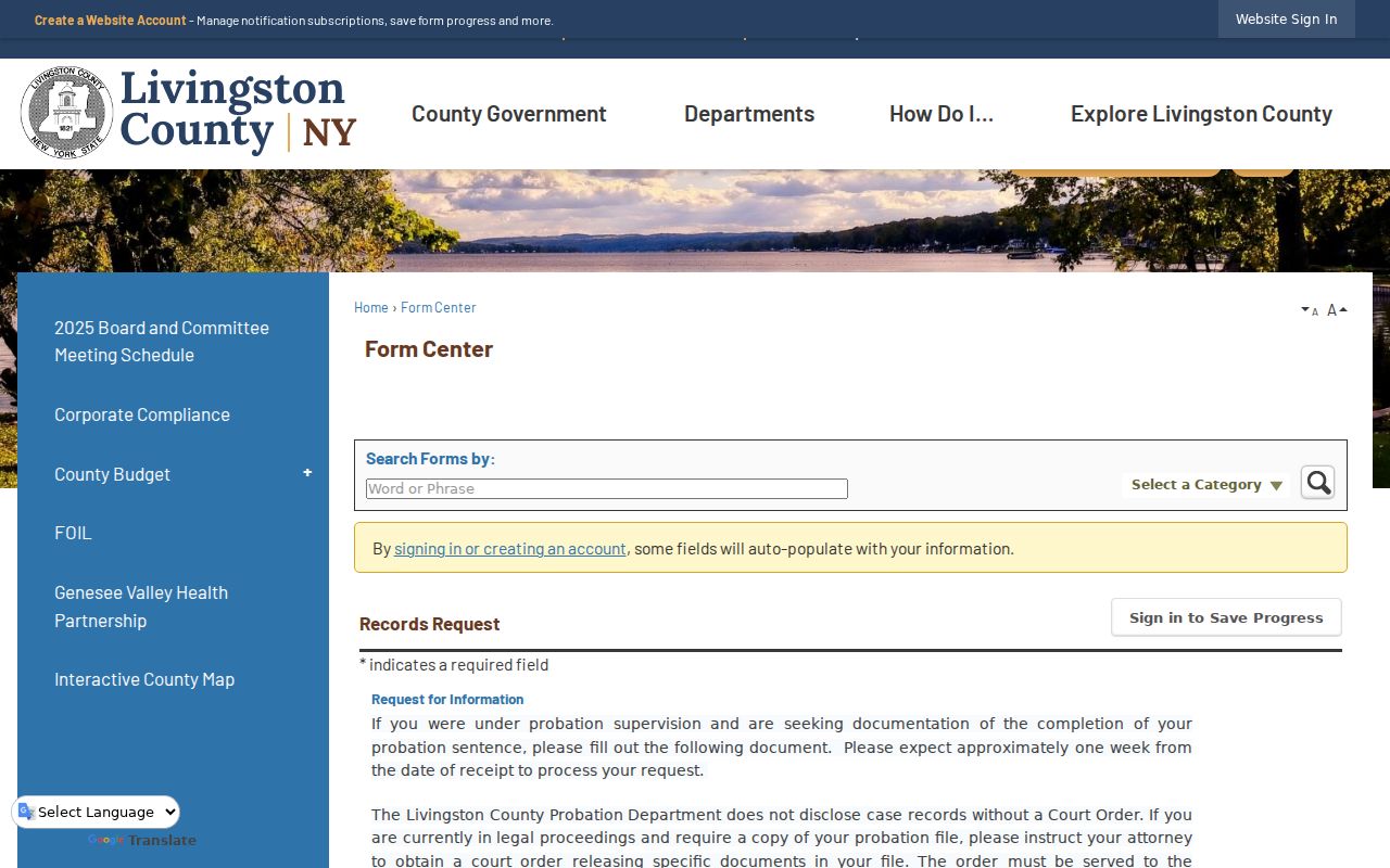 Livingston County Probation records request form