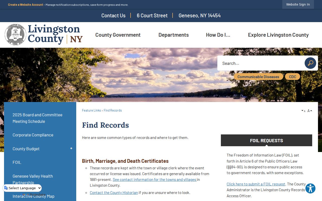 Livingston County criminal history record routing page